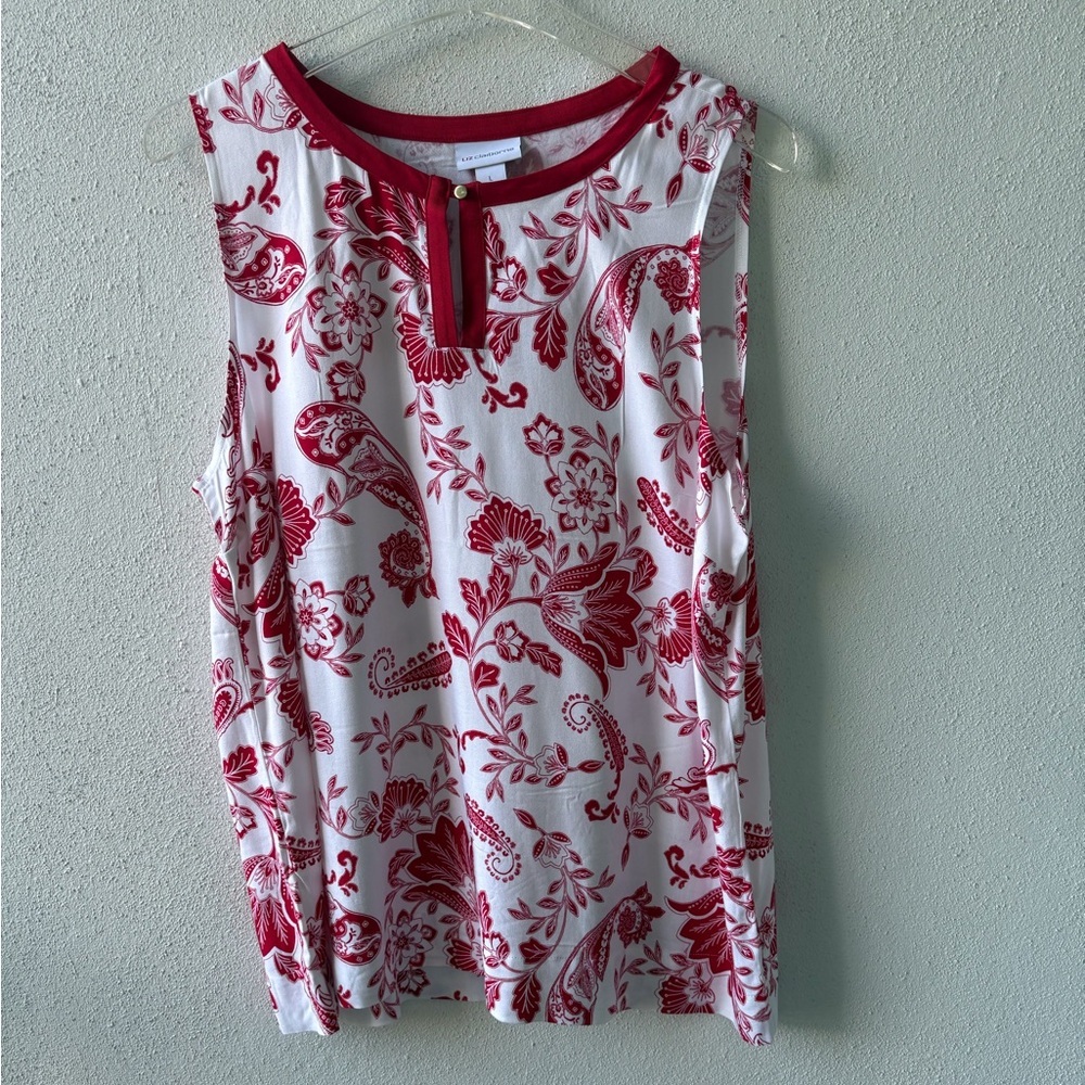 Liz Claiborne Sleeveless Red/White Size L Keyhole Front Popover‎ Floral Paisley